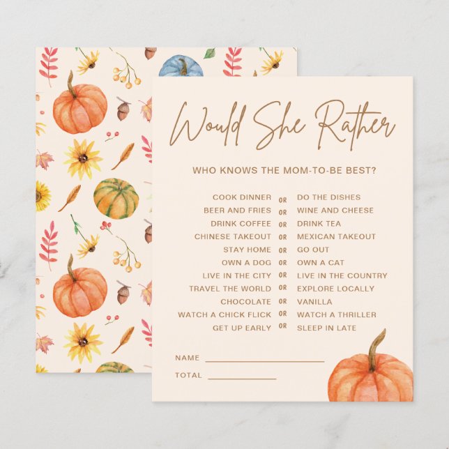 Papier Citrouille Automne Voudrait-Elle Plutôt Baby showe (Devant / Derrière)