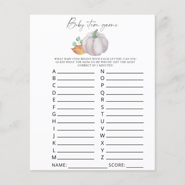 Papier Citrouille blanc - Baby Item Jeu. Jeu baby shower (Devant)