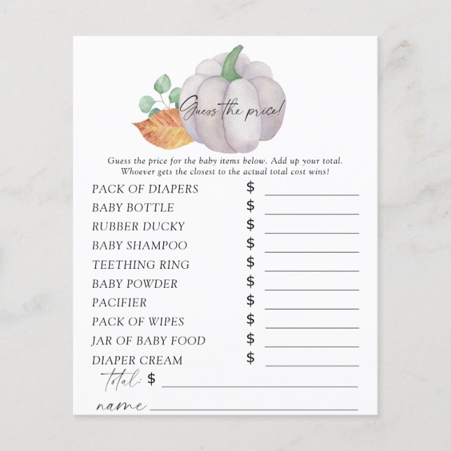 Papier Citrouille blanc - Devinez le prix Jeu (Devant)