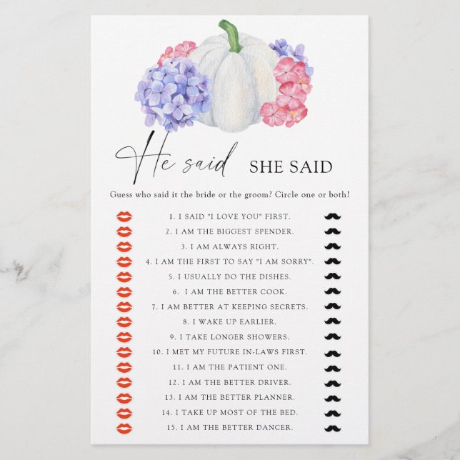 Papier Citrouille blanc Il a dit qu'elle a dit jeu de dou (Devant)