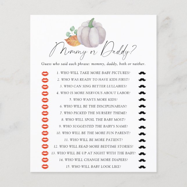 Papier Citrouille blanc - jeu de baby shower maman ou pap (Devant)