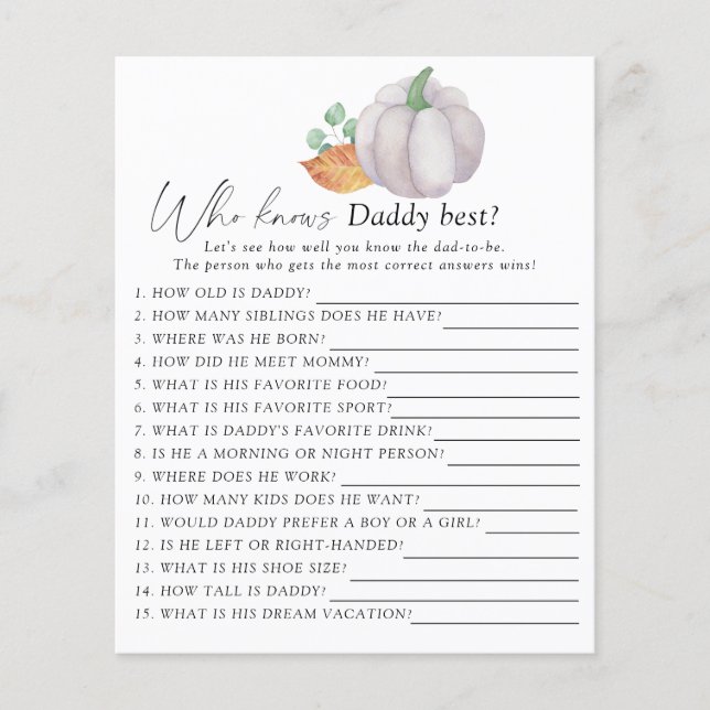 Papier Citrouille blanc - Qui connaît papa meilleur jeu (Devant)