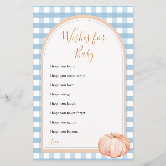 Papier Citrouille Boho Blue En vichy Voeux pour Baby Game (Devant)