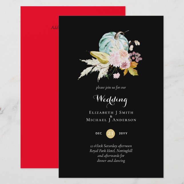 Papier CITROUILLE BUDGET Automne Floral Mariage Inviter A (Devant / Derrière)