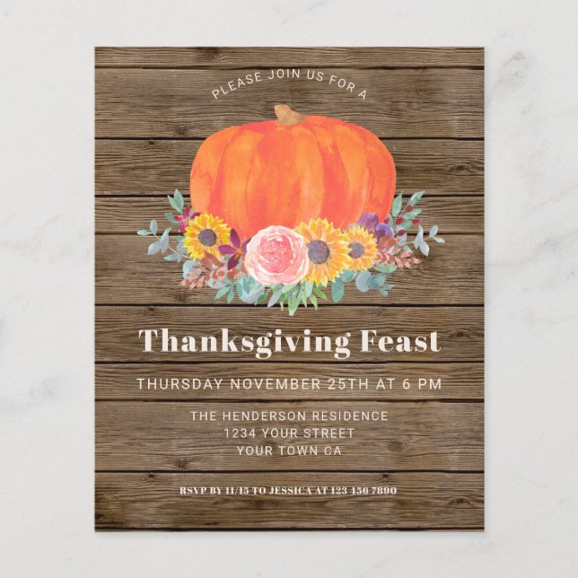 Papier Citrouille Budget Barn Wood Thanksgiving Invitatio (Devant)