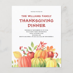 Papier Citrouille Budget Thanksgiving Diner Invitation