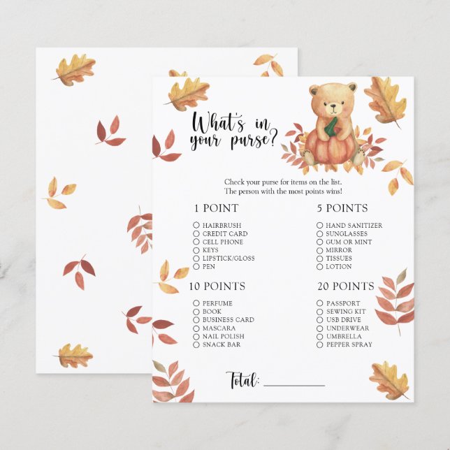 Papier Citrouille d'automne. Ce qu'il y a dans votre jeu  (Devant / Derrière)