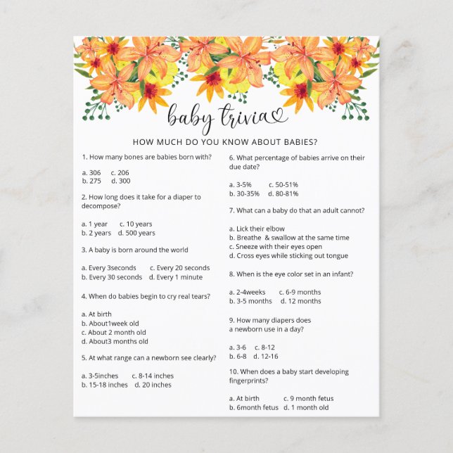 Papier Citrouille d'automne Trivia | Jeu Baby shower (Devant)