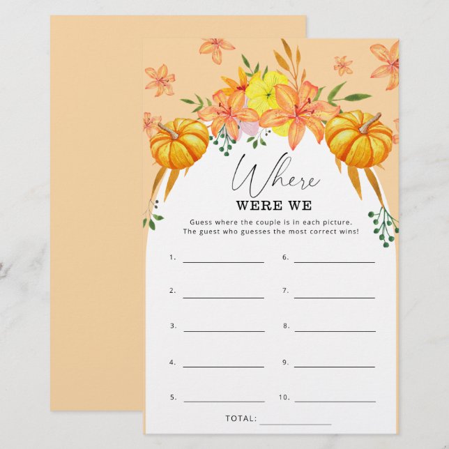 Papier Citrouille de douche nuptiale d'automne Où nous ét (Devant / Derrière)