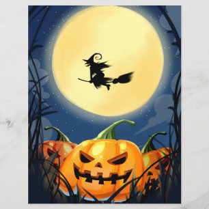 Papier Citrouille effrayante Halloween avec lune et sorci