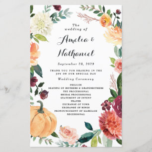 Papier Citrouille Élégant Automne Floral Mariage Programm