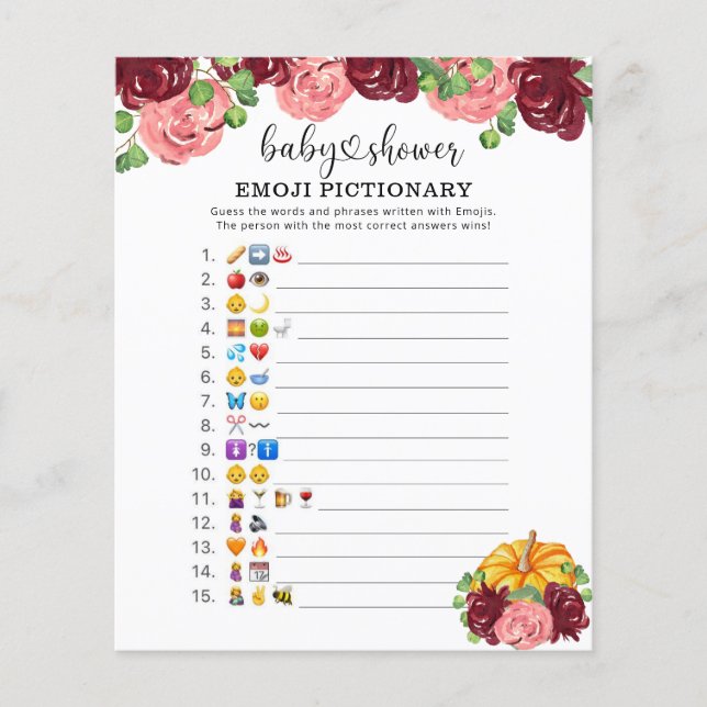 Papier Citrouille - Emoji jeu d'images baby shower (Devant)