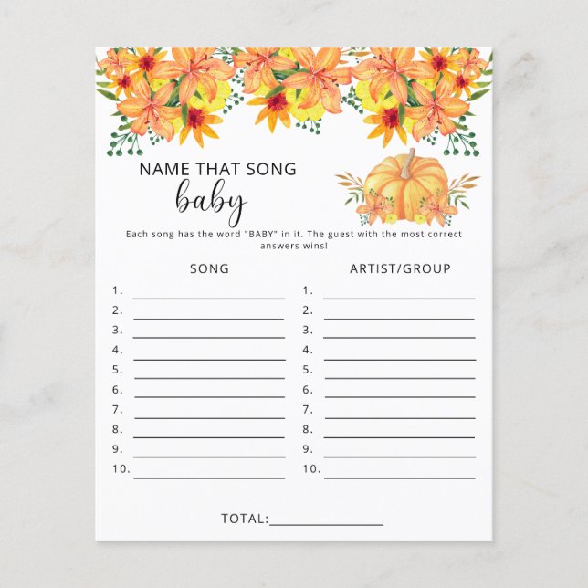 Papier Citrouille - Nommez ce jeu de baby shower de chans (Devant)