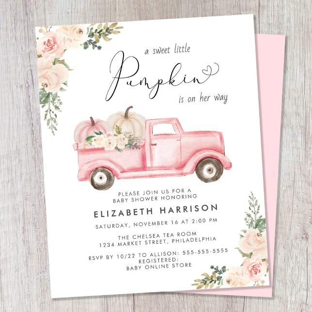Papier Citrouille Pink Floral Camion Baby Girl Douche Inv (Créateur téléchargé)