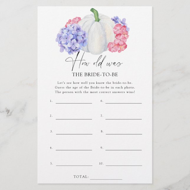 Papier Citrouille - Quel âge avait la mariée pour être je (Devant)