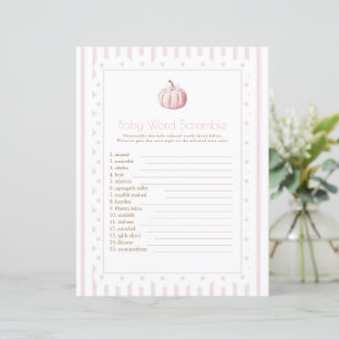 Papier citrouille rose bébé mot scrabble baby shower jeu