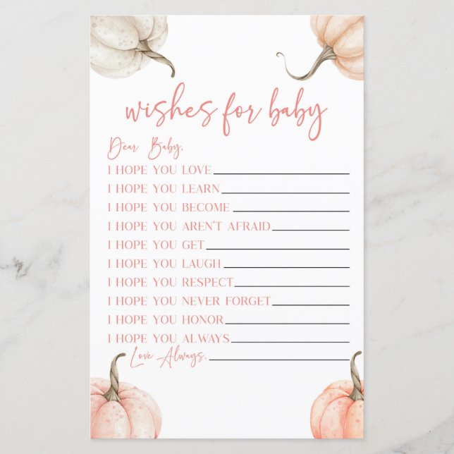 Papier Citrouille Rose Chute Des Voeux Pour Baby shower J (Devant)