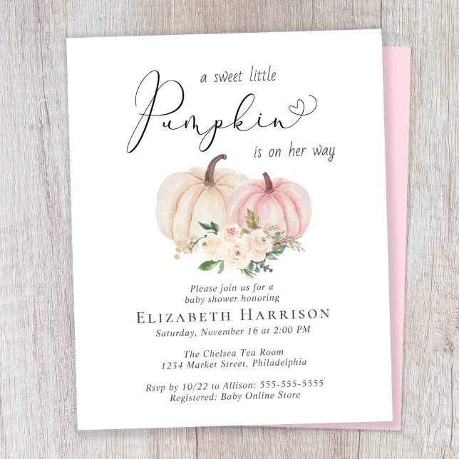 Papier Citrouille rose Floral Baby Girl Douche Invitation (Créateur téléchargé)