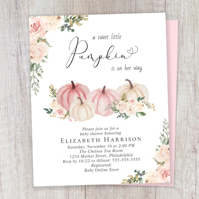 Papier Citrouille Rose Floral Baby Girl Douche Invitation (Créateur téléchargé)