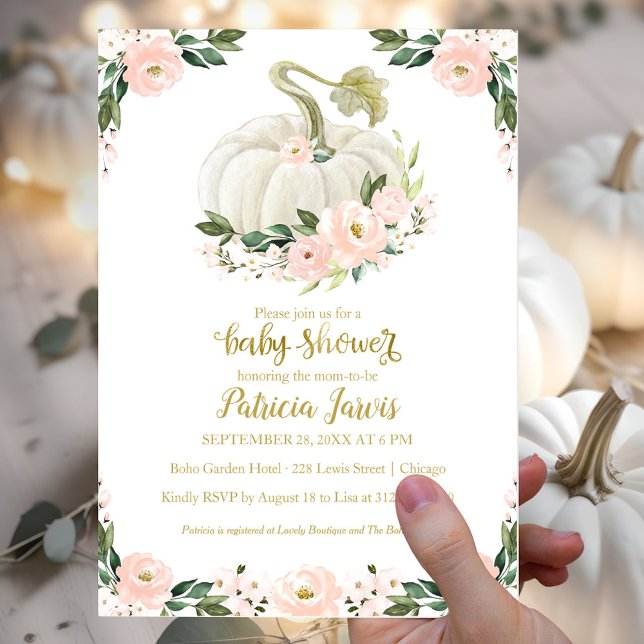 Papier Citrouille rose Floral Baby shower Budget Invitati (Créateur téléchargé)