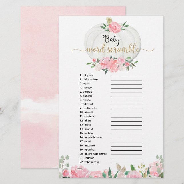 Papier Citrouille rose verdure Baby mot scrambule douche (Devant / Derrière)