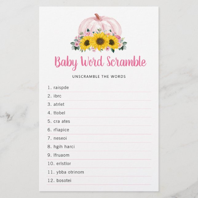 Papier Citrouille Tournesol rose Baby shower d'automne Je (Devant)