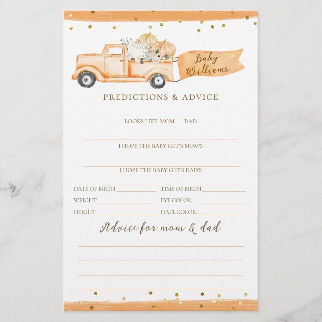 Papier Citrouille Truck Modern Automne Baby shower Jeu (Devant)