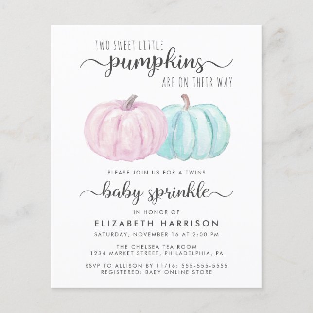 Papier Citrouille Twin Boy Girl Baby Sprinkle Invitation (Devant)