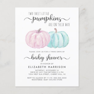 Papier Citrouille Twin Boy Girl Drive Par Baby shower Inv