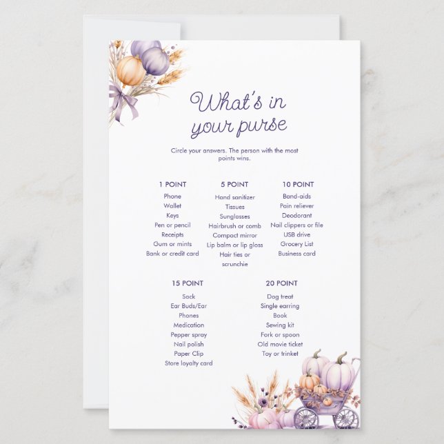 Papier Citrouille Violet Dans Votre Jeu De Baby shower Pu (Devant)