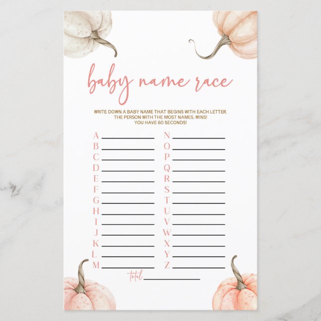 Papier Citrouilles roses Nom d'automne Race Baby shower J (Devant)