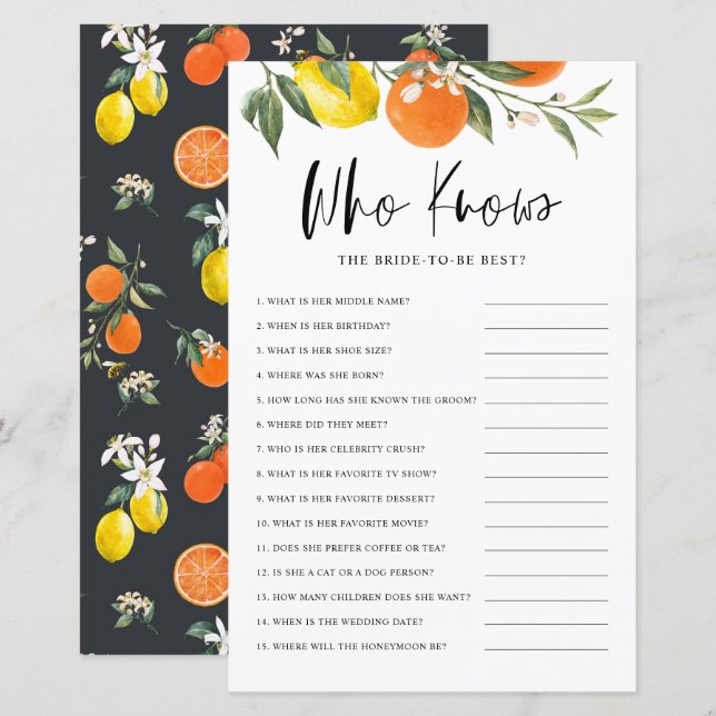 Papier Citrus Botanical qui connaît la mariée meilleur je (Devant / Derrière)