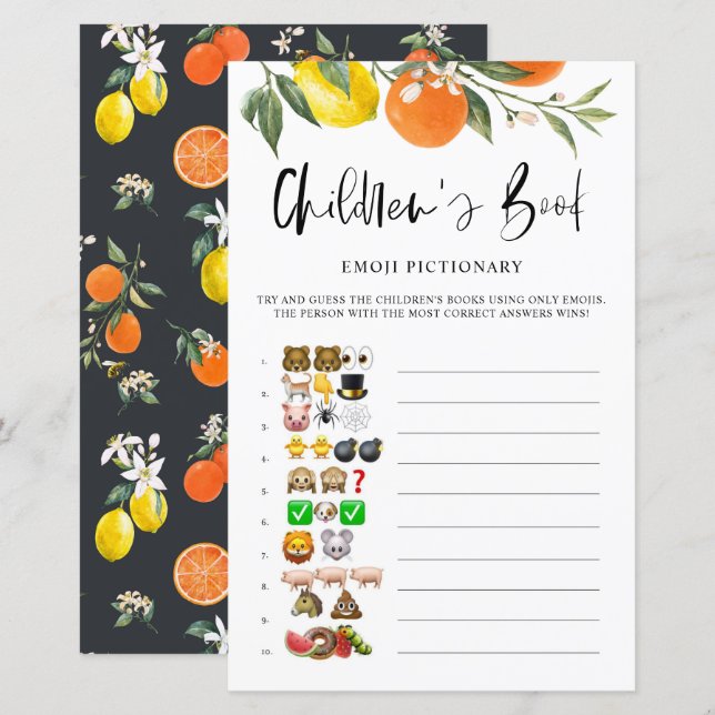 Papier Citrus Botanique Emoji jeu de Baby shower Pictiona (Devant / Derrière)