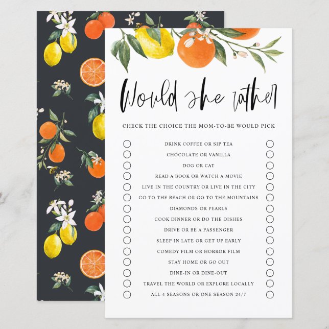 Papier Citrus Botanique Voudrait-Elle Plutôt Baby shower  (Devant / Derrière)