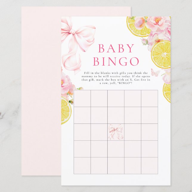 Papier Citrus Bow Girl Baby shower cadeau Bingo Jeu (Devant / Derrière)