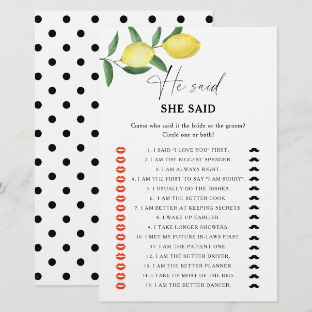 Papier Citrus citron - Il a dit qu'elle a dit jeu de douc (Devant / Derrière)
