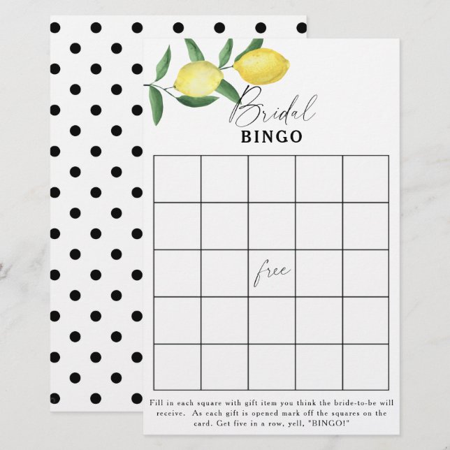 Papier Citrus citron - jeu de bingo de douche nuptiale (Devant / Derrière)