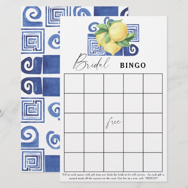 Papier Citrus citron - jeu de bingo de douche nuptiale (Devant / Derrière)