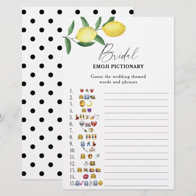 Papier Citrus citron - nuptiale douche émoticône jeu pict (Devant / Derrière)