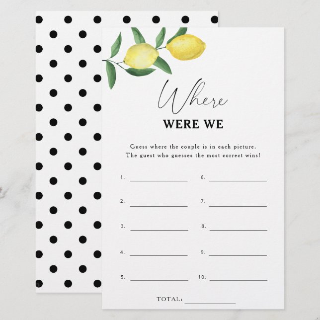 Papier Citrus citron - Où étions-nous jeu de douche nupti (Devant / Derrière)