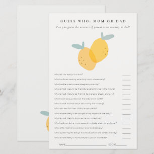 Papier Citrus Citrus Baby shower Devinez Qui maman ou pap