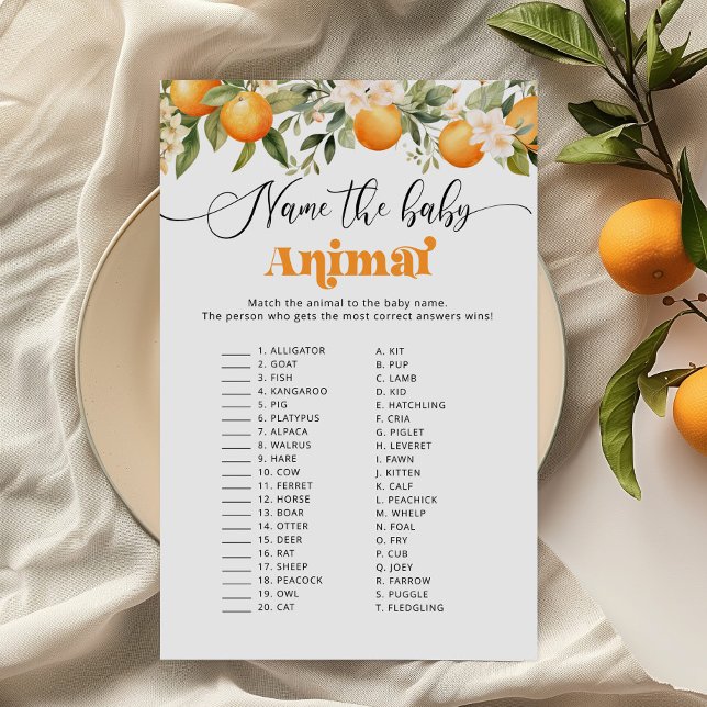 Papier Citrus cutie Nom du bébé animal jeu de baby shower (Créateur téléchargé)