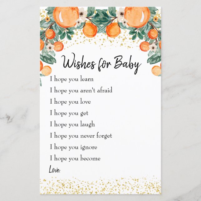 Papier Citrus d'été Orange Voeux pour Baby Card (Devant)