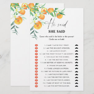 Papier Citrus - Il a dit qu'elle a dit jeu de baby shower
