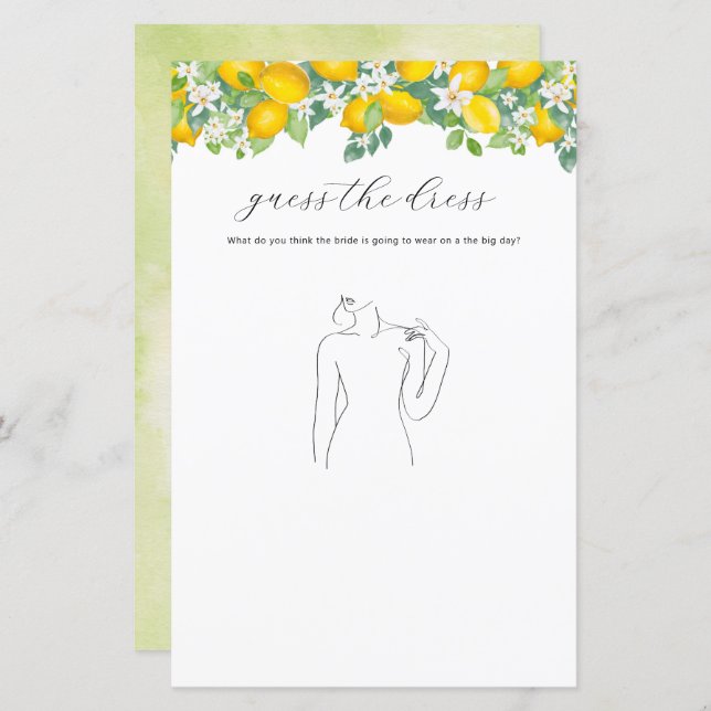 Papier Citrus Lemon Fête des mariées Devinez Le Jeu De Ro (Devant / Derrière)