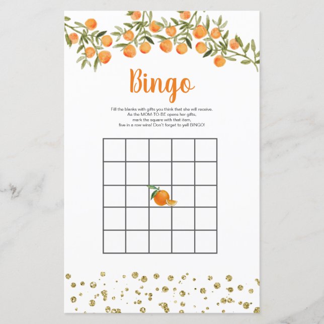 Papier Citrus Orange Aquarelle Jeu de Bingo (Devant)