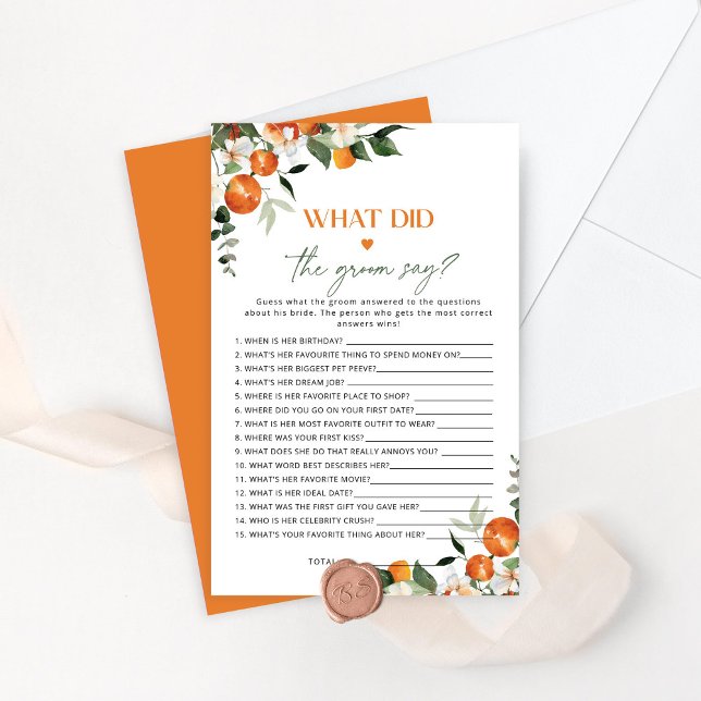 Papier Citrus Qu'est-ce que le marié a dit jeu de douche  (Créateur téléchargé)