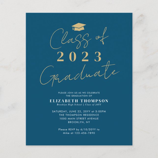 Papier Classe budgétaire de 2023 Blue Gold Graduation Par (Devant)