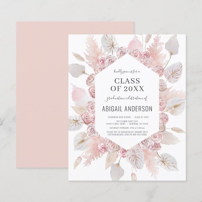 Papier Classe budgétaire de 2023 Boho Grad Party Invitati (Devant / Derrière)