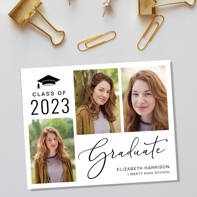 Papier Classe budgétaire de 2023 Faire-part d'obtention d (An elegant photo collage graduation announcement to celebrate the graduate's achievements)